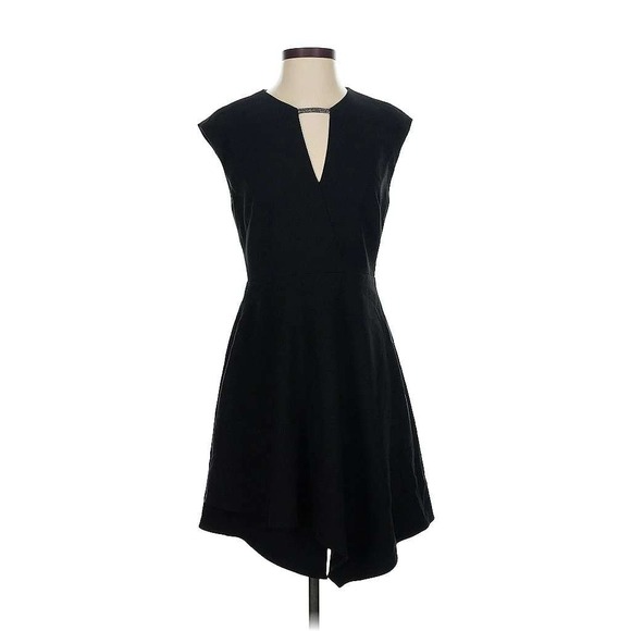 Halston Heritage Black Sleeveless Beaded Neckline Sheath Dress Size 2 - Picture 4 of 9